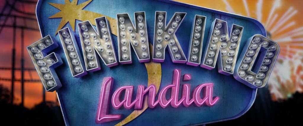 Sininen kyltti jossa keltainen tähdenlento. Kylttiin kirjoitettu Finnkino Landia.