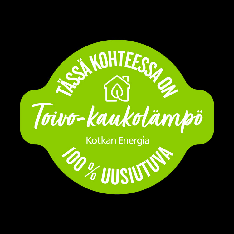 Kotkan Energialle toteutettu grafiikka, joka kertoo kyseisen kohteen käyttävä Toivo kaukolämpöä.